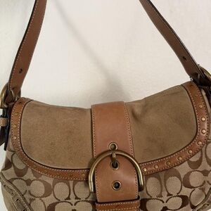 Coach Tan and Brown Signature Shoulder Bag